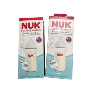 NUK Perfect Match 8oz Baby Bottles Lot of 2 Anti-Colic Silicone 1m+ Medium Flow